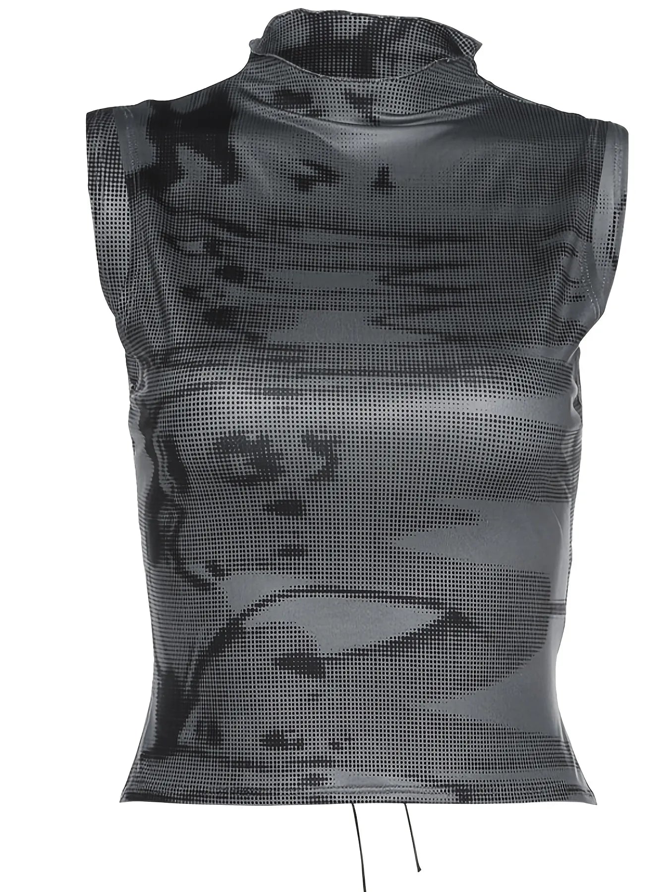 CHEEKDOURL Summer Fit Sexy Strap Design Fashion Round Neck Open Waist Sleeveless Printed Tank Top Women's Cropped