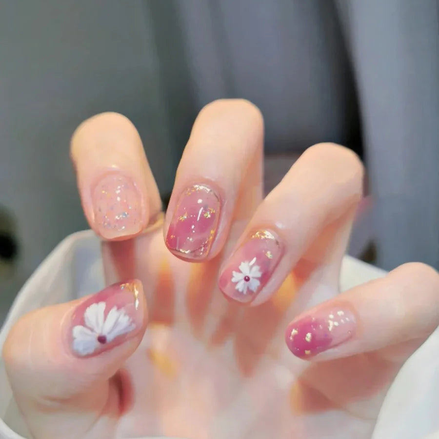 24pcs/set short medium long fake nails Spring flowers flora for St. Patrick's Day faux ongles press on acrylic false nail art 1756