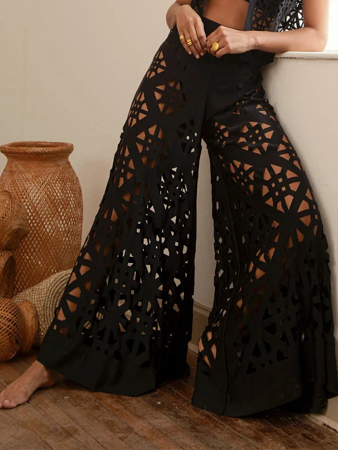 Tie Shoulder Solid Bikini Two Pieces Swimwear Fashion Luxury Party Beach outfits Women's High Waist Hollow Pants Sexy Black pants