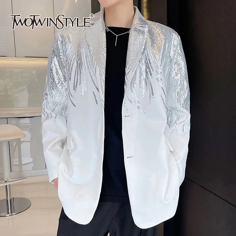 Solid Spliced Sequins Elegant Jackets for Women Lapel Long Sleeves Patchwork Single Breasted Jacket Female Fashion