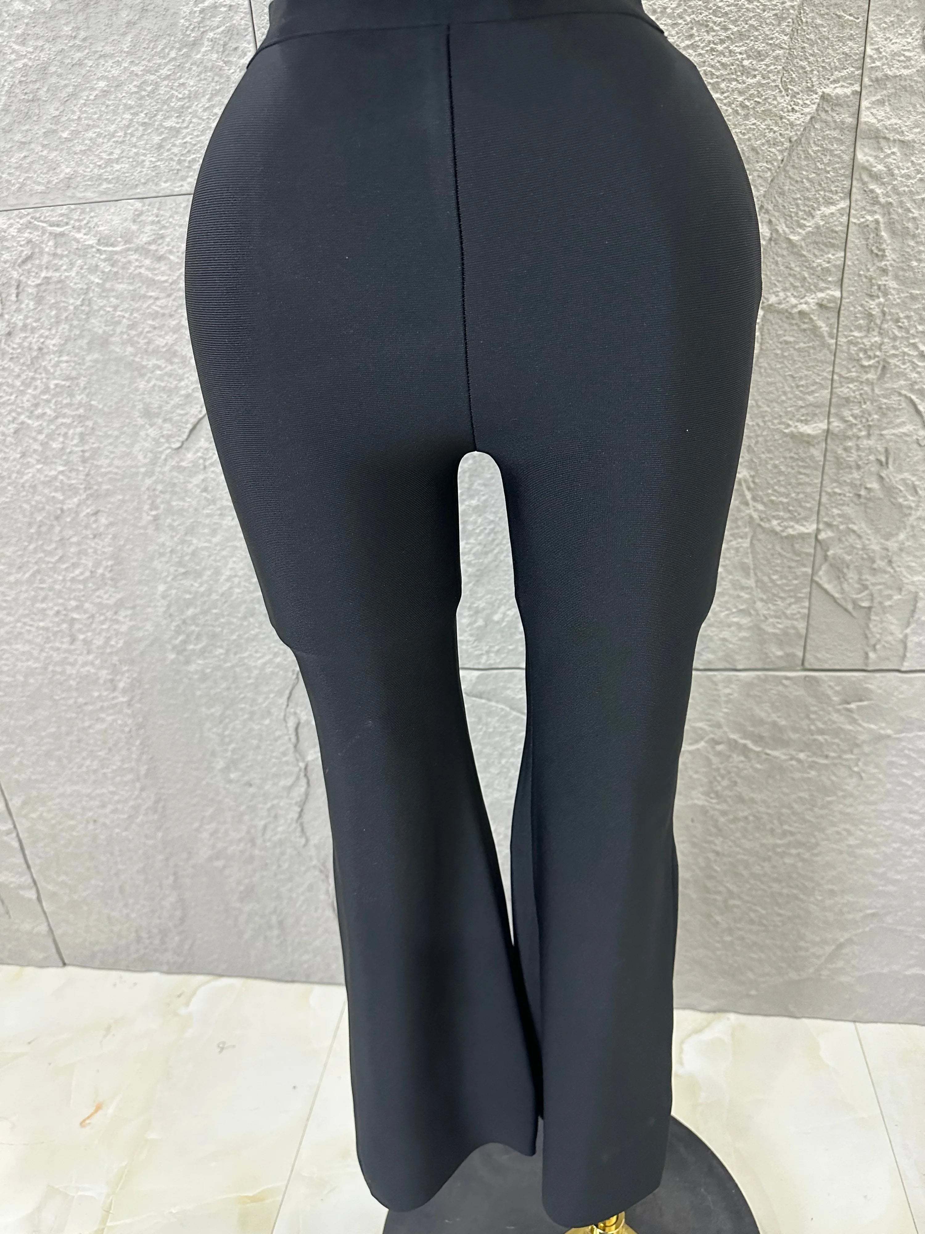 Elegant Two Piece Set Women Halter 3D Flower Crop Top High Waist Flare Pants Bandage Suit Party Casual Formal Wear