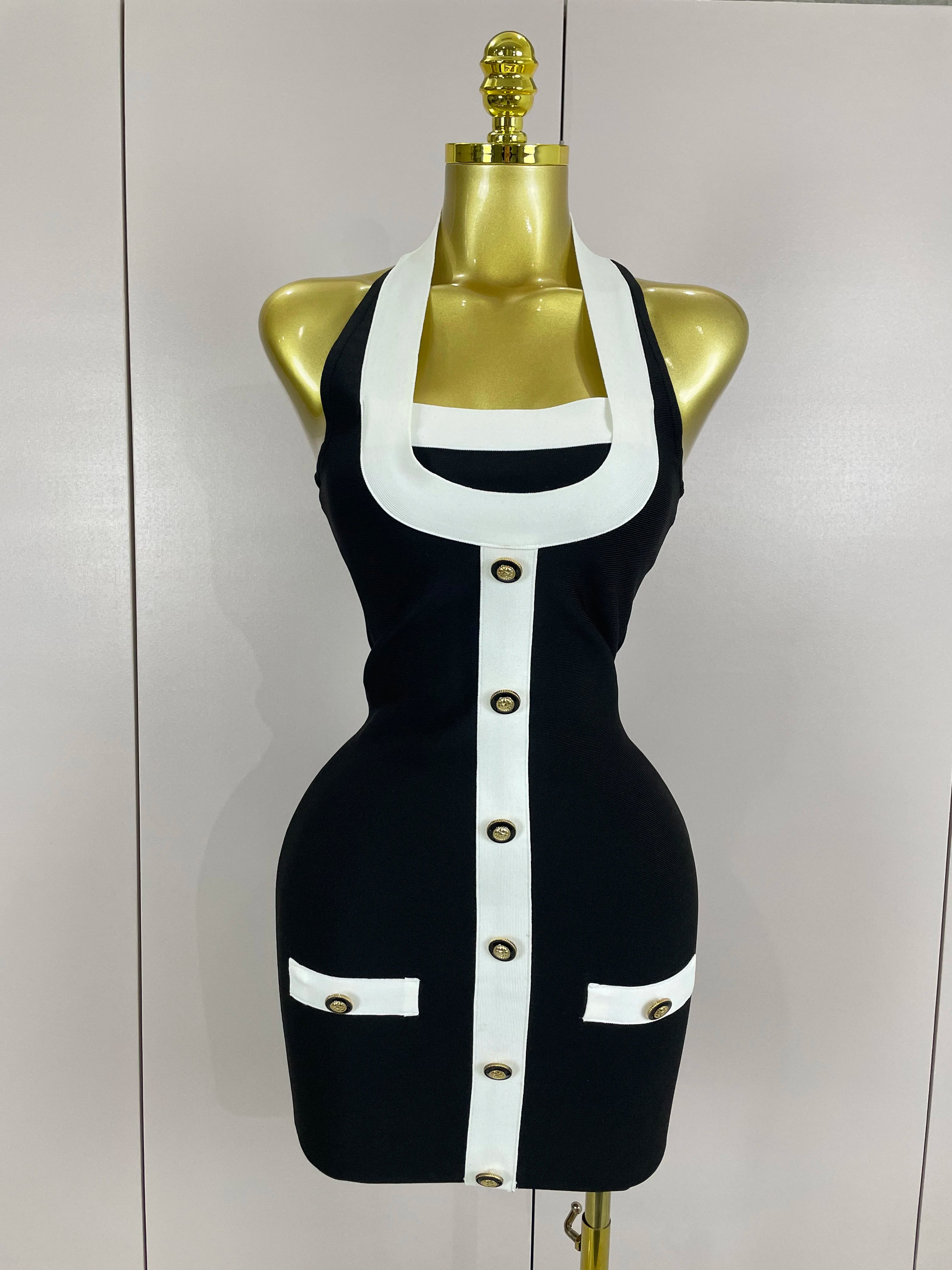 Sexy Backless Halter Button Bodycon Black Mini Bandage Dress 2025 Women Celebrity Elegant Evening Club Party Outfit black