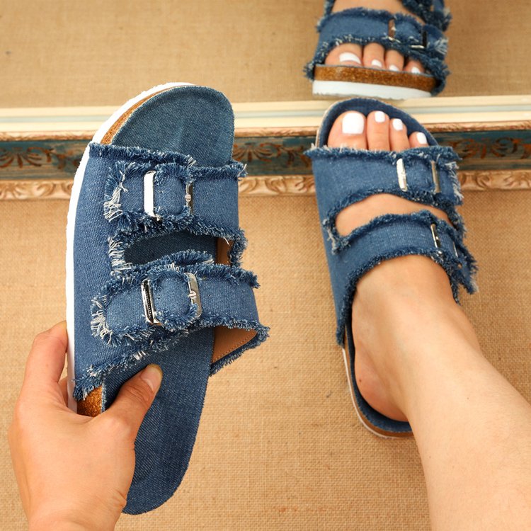 Women Comfortable Sandals Ladies Slip-on Wedge Slippers Sports Beach Walk Shoes Summer Fashion Denim Casual Sandalias Blue