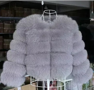 Women's Fashion Faux Fur Coat Super Hot Autumn Winter Women Short Faux Fox Fur Fluffy Jacket High Quality 5xl Ladies Furry Coats Light gray
