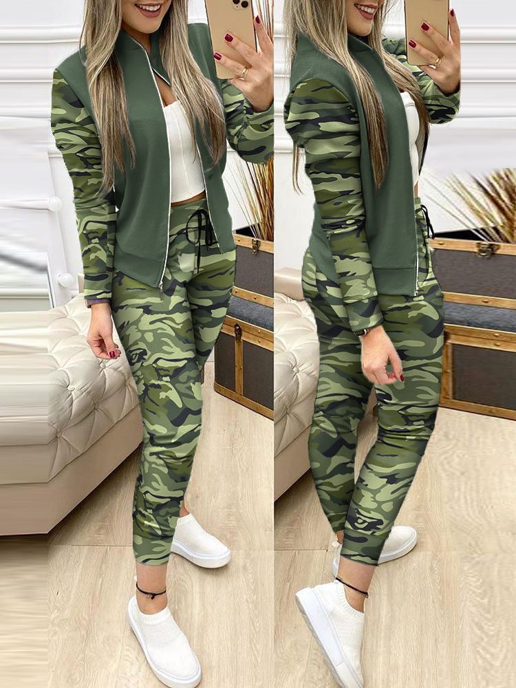 Femmes deux pièces ensemble tenues automne femmes survêtement fermeture éclair pantalons et haut décontracté Sport costume hiver 2 pièces femme ensemble