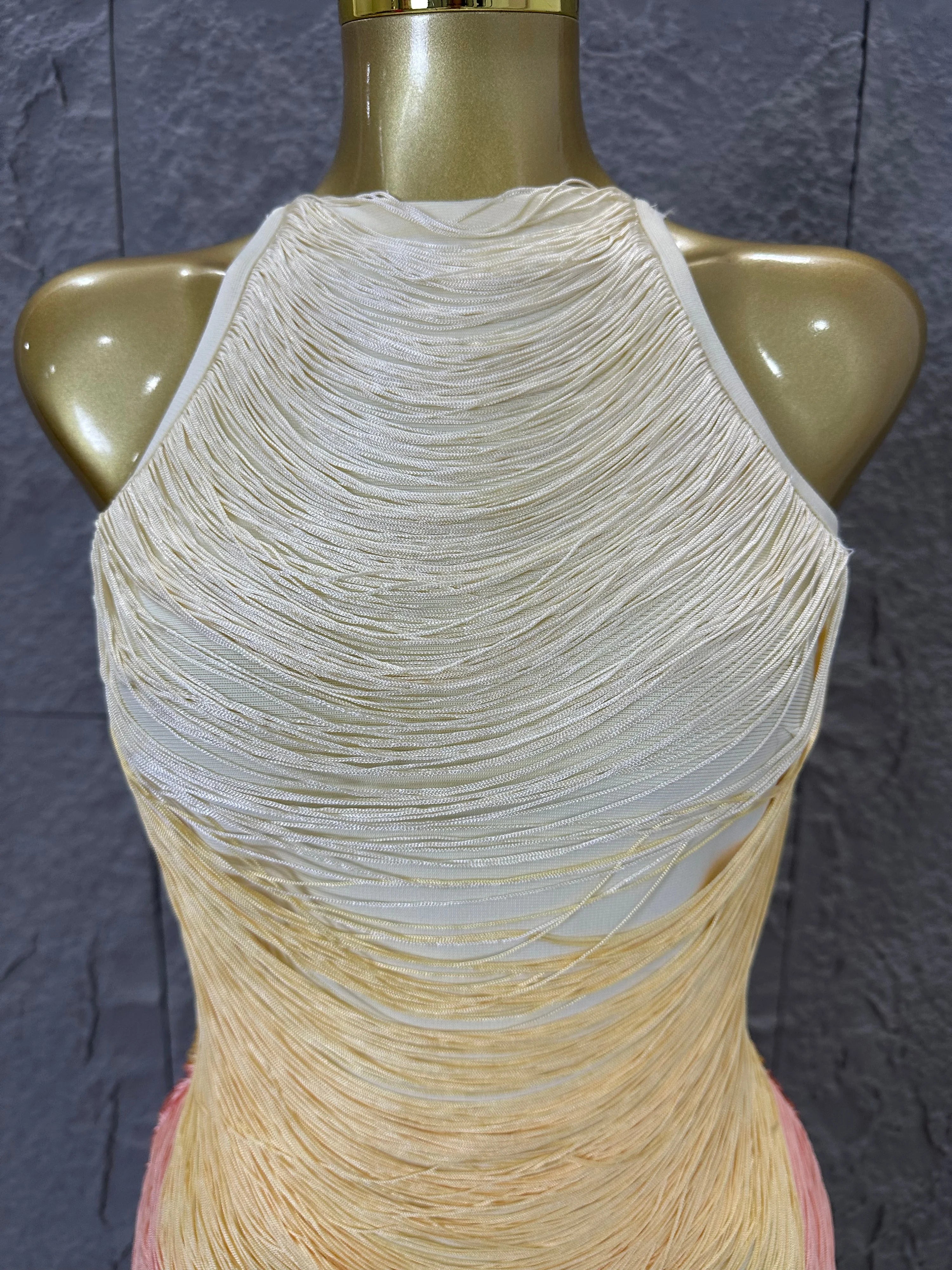 Refined Elegant Halter Neck Mini Dress Women Sexy Gradient Fringe Nightclub Evening Party Outfit Gala Cocktail Party Costume
