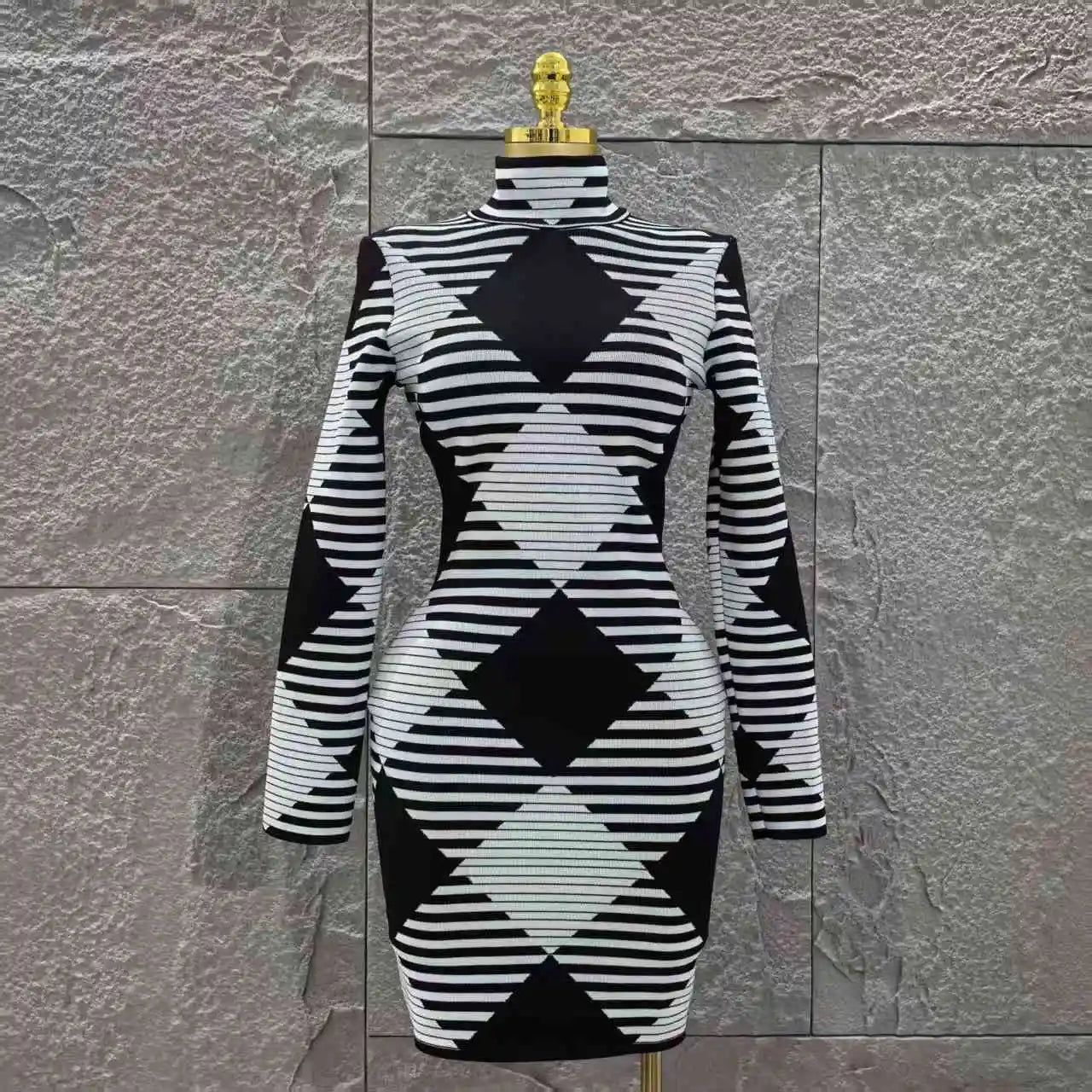 Women Long Sleeve Sexy Plaid Bodycon Mini Bandage Dress Fashion Evening Party Celebrate Office Wear Clothing black