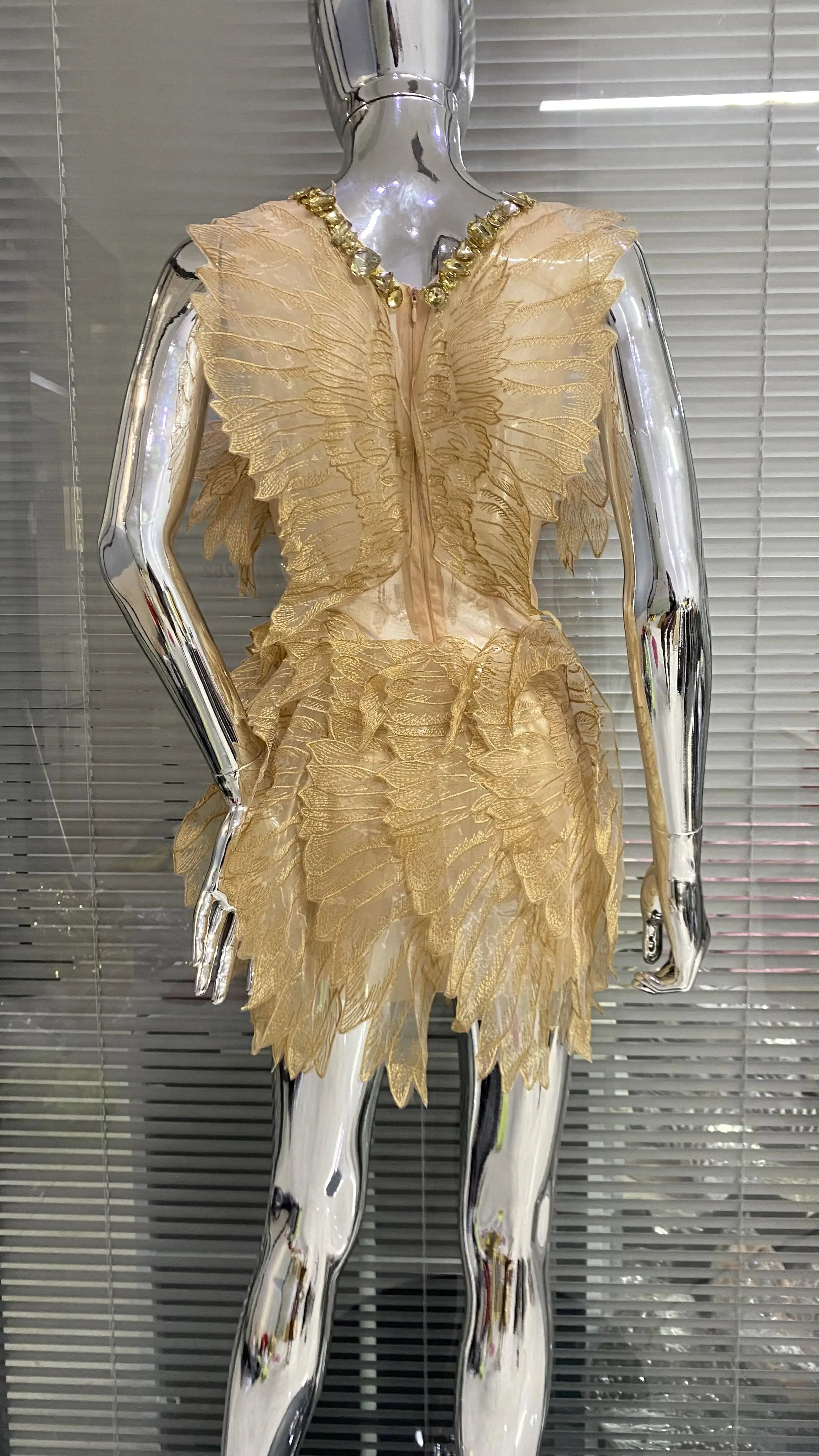 Gold Color Women Sexy Halter Crystal Bodycon Mini Dress Celebrate Birthday Party Girls' Nightclub Bar SInger Dress