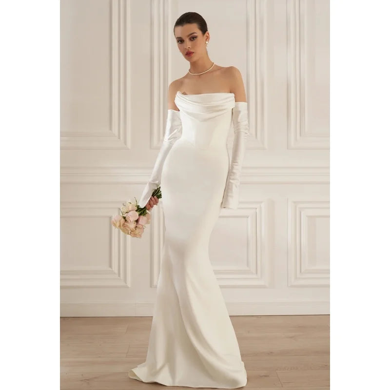 Sexy Off The Shoulder Long Sleeve Strapless Floor Length Dress Elegant Woman Wedding Party Vestido Celebrity Party