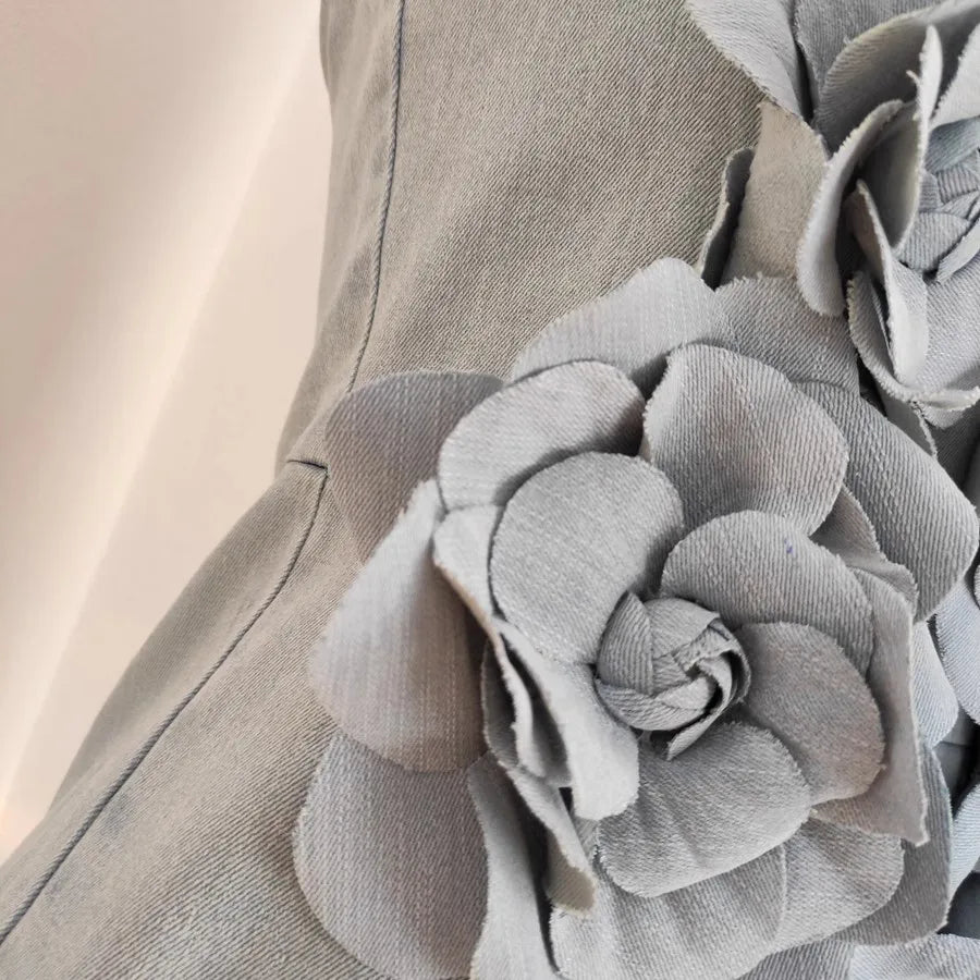 3D Appliques Flower Strapless Demin Jumpsuits For Women Off Shoulder Sleevelss Solid Color High Waist Full Length Overalls New