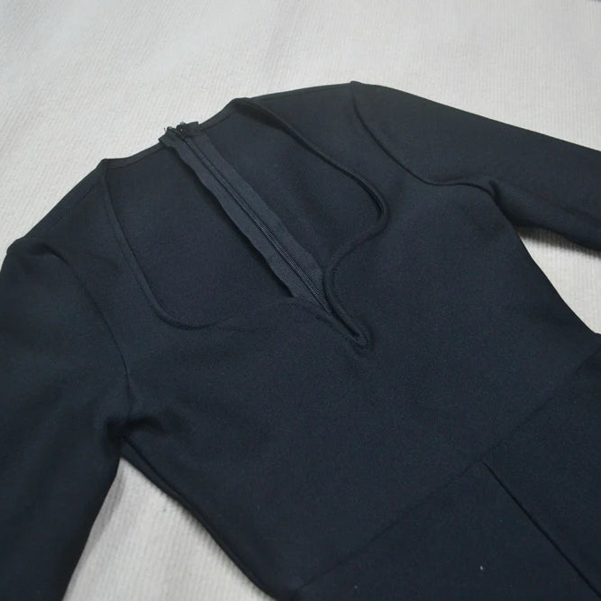 2025 New Women'S Bandage Pencil Jumpsuit V-Neck Long Sleeved Tight Black Waistband Design+Jumpsuit Evening Party Jumpsuit