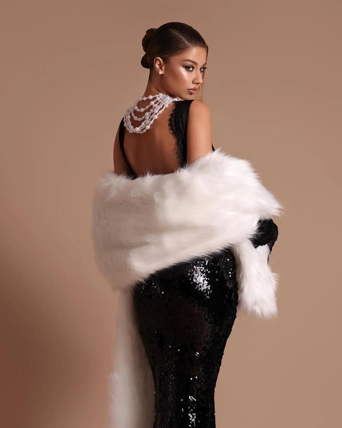 Alluring Black Sequin Deep V Neck Backless Lace Design Mermaid Dress for Party Dinner Evening Gown