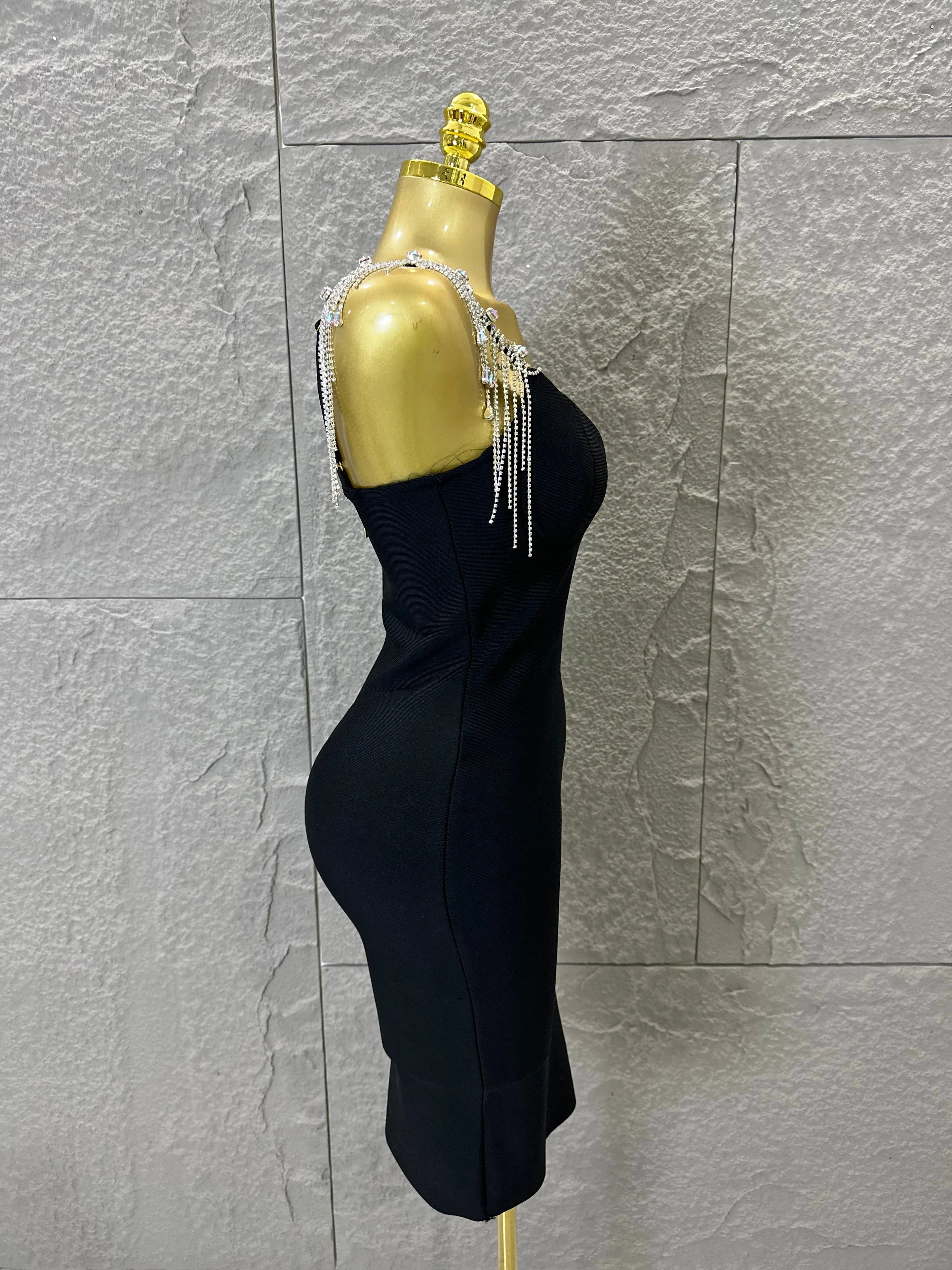 Elegant Sweetheart Neck Mini Dress Women Sexy Crystal Tassel Embellished Spaghetti Strap Bodycon Outfit Formal Event Party