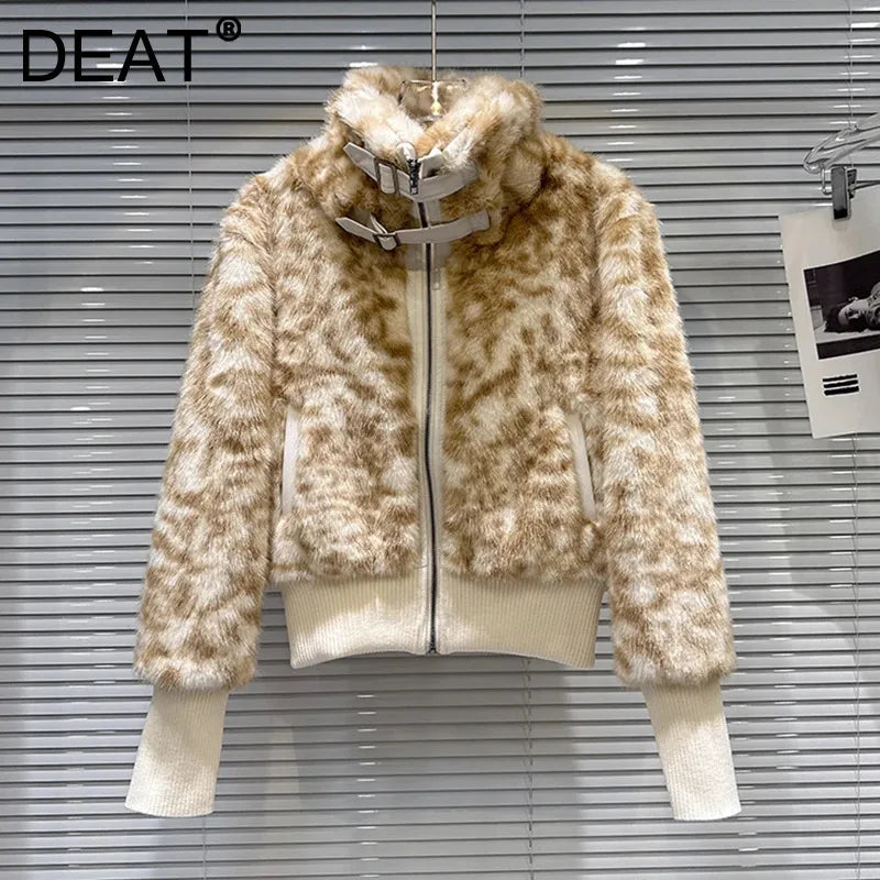 Winter New Style Leopard Print Fur Belt Buckle Collar Waist-Cinching Fur Coat For Women High Street Jacket 11A07761
