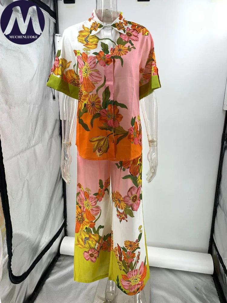 Sets for Women 2 Pieces Summer New Summer Graffiti Print Half Sleeve Shirt Suits Fashionable Loose High Waisted Women's Pant Set