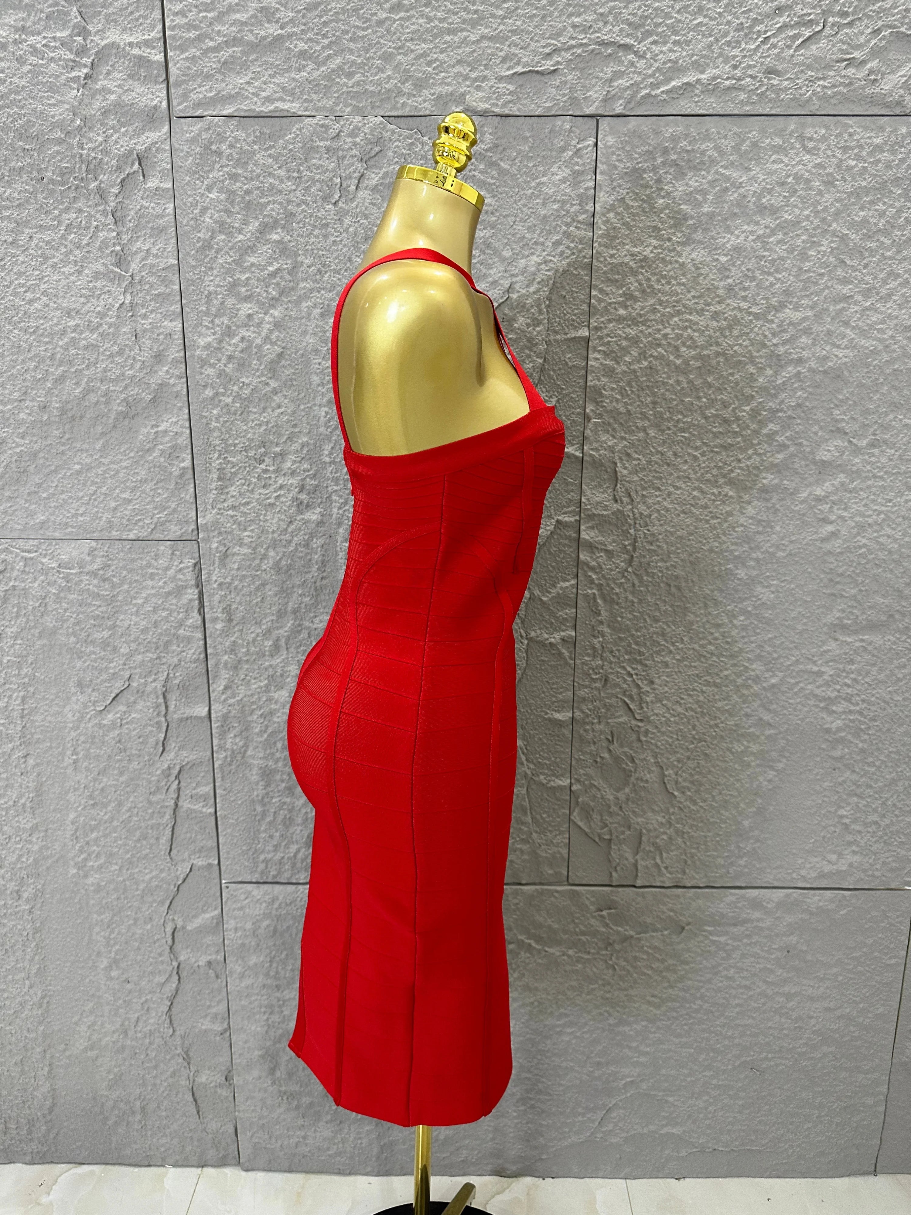 Elegant Red Halter Neck Mini Dress Women Sexy Criss Cross Strap Bandage Form-Fitting Outfit Cocktail Party Costume