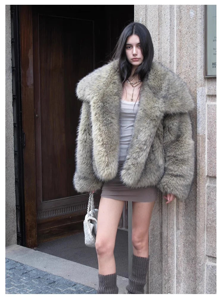 Nerazzurri Winter Thickeed Warm Soft Hairy Shaggy Faux Fur Coat Women Loose Casual Fluffy Jacket 2025 Luxury Chic Furry Cardigan