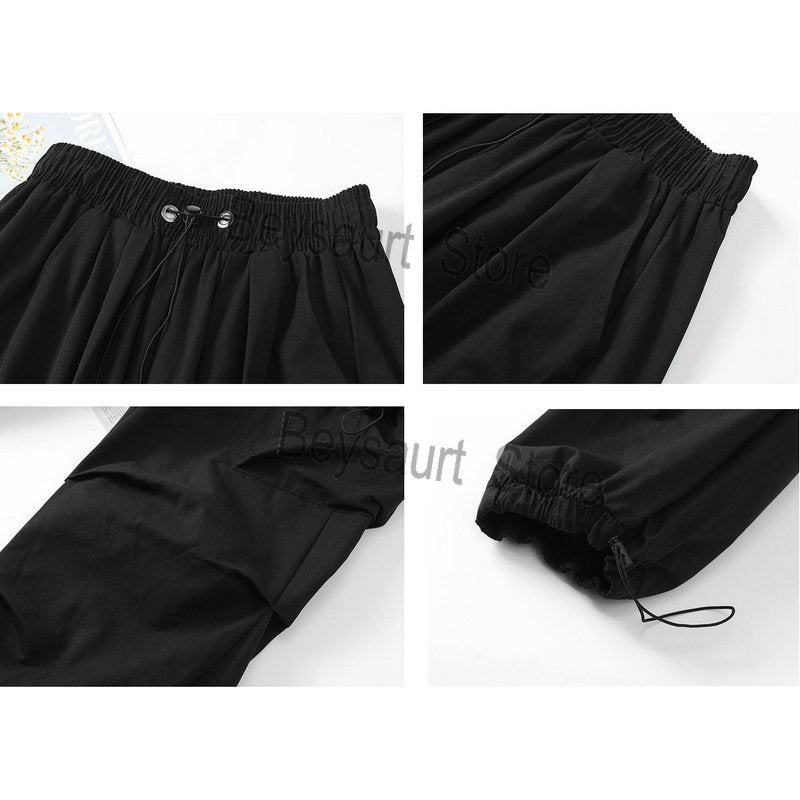 Pantalon Cargo pour hommes et femmes, Streetwear, sarouel décontracté, taille élastique, couleur unie, multi-poches, ample, Baggy, printemps 2023