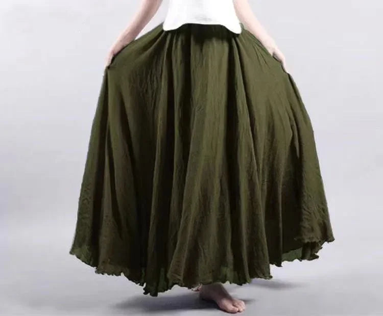 Fashion Cotton Linen Clothes Women Skirts Maxi Y2k Elegant Beach Saia Ropa Mujer Casual Vestido Boho Long Skirt Faldas Harajuku army green