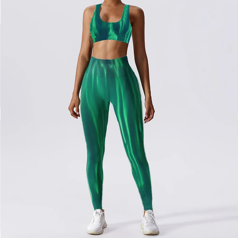 Fashion Aurora Print Seamless Gym Scrunch Shorts Set Push Up Women Sportswear Yoga Wear Training Suit for Fitness Sport Outfit Bra Leggings 1