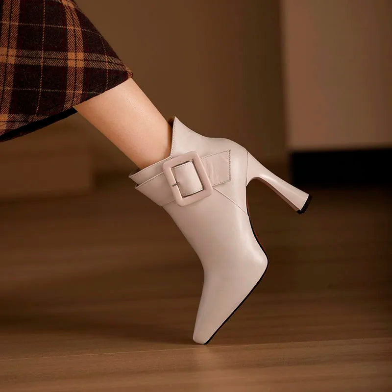 2023 Hot Sale Ladies Shoes Ankle Women's Boots Elegant Modern Boots Women Solid Buckle Zipper Pointed Toe High Heel Female Shoes