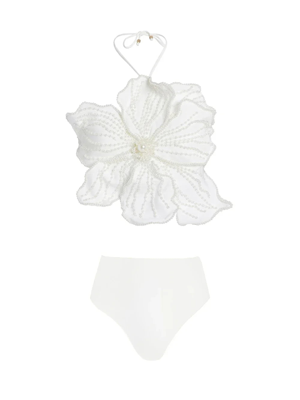 Solid Color 3D Beaded Floral Bikinis Set Women's Fashion Design Swimsuits and Pants Luxury Swimwear Bathing Suit Beachwear 2024 Only White Bikini
