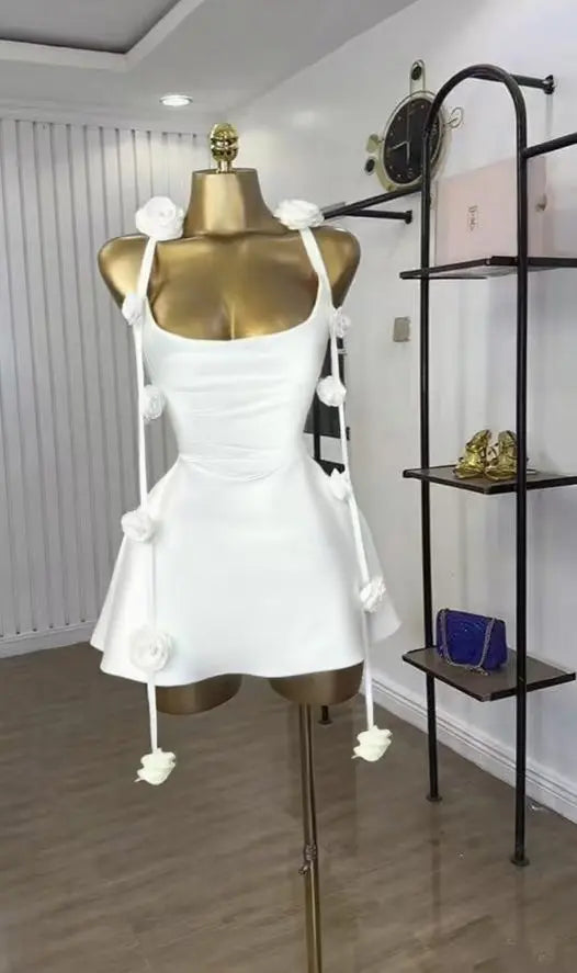 CM.YAYA Women Floral Applique Sleeveless Strap Midi A-line Dress 2025 Summer Holiday Birthday Sexy Club Party Evening Dresses