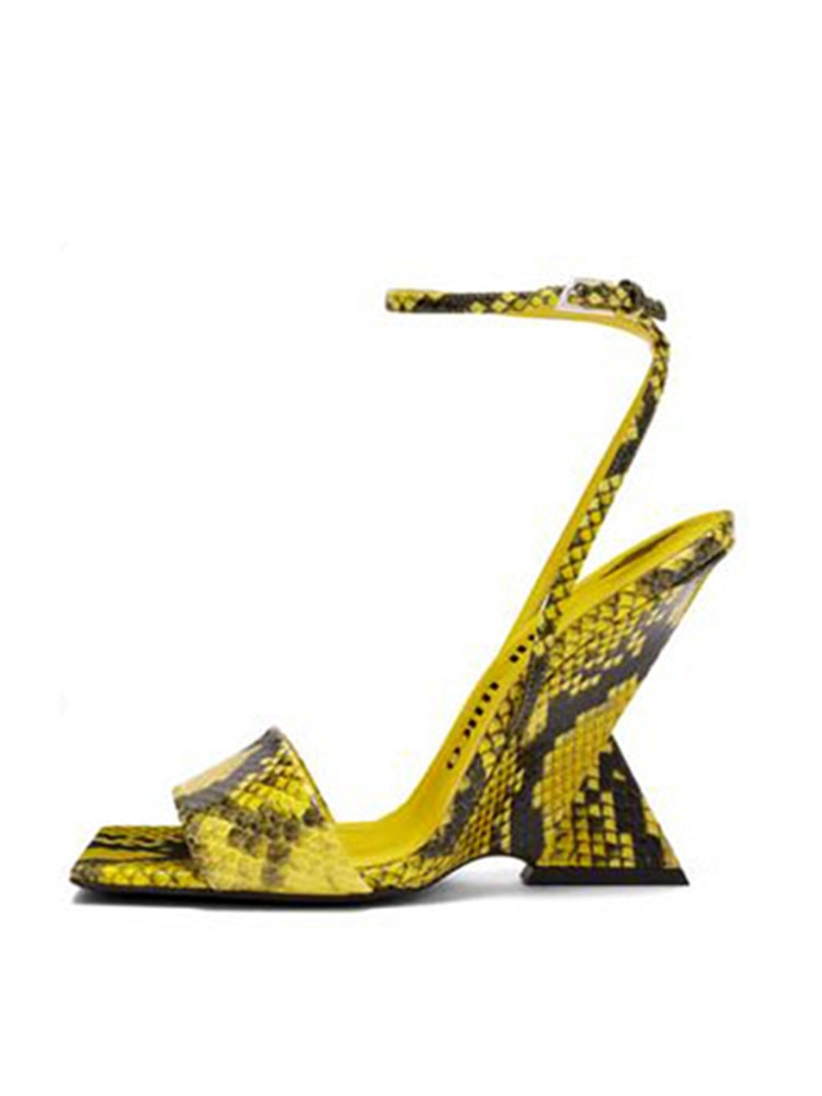 Summer New High Heels Thick Sole Thick Heel Lacquer Leather Shallow Mouth Pointed Fashion Sexy Women's Oversized Shoes S51 serpentine