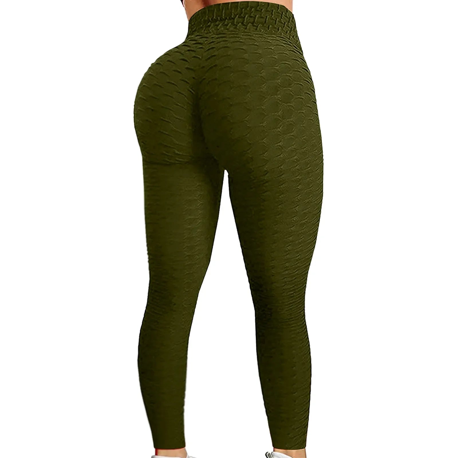 Women's Bubble Hip Lifting Exercise Fitness Running High Waist Yoga Pants Army Green