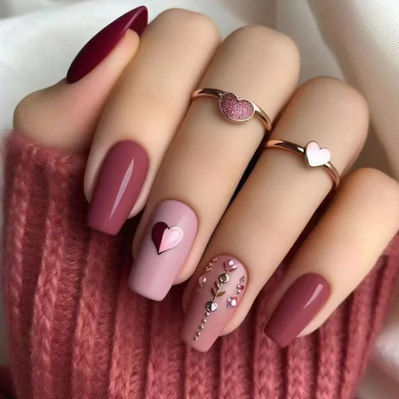 24Pcs Fashion Fake Nails Press on Long Ballet False Nails Art with Flower Design Brown Detachable Full Cover Nail Tips Manicure 933