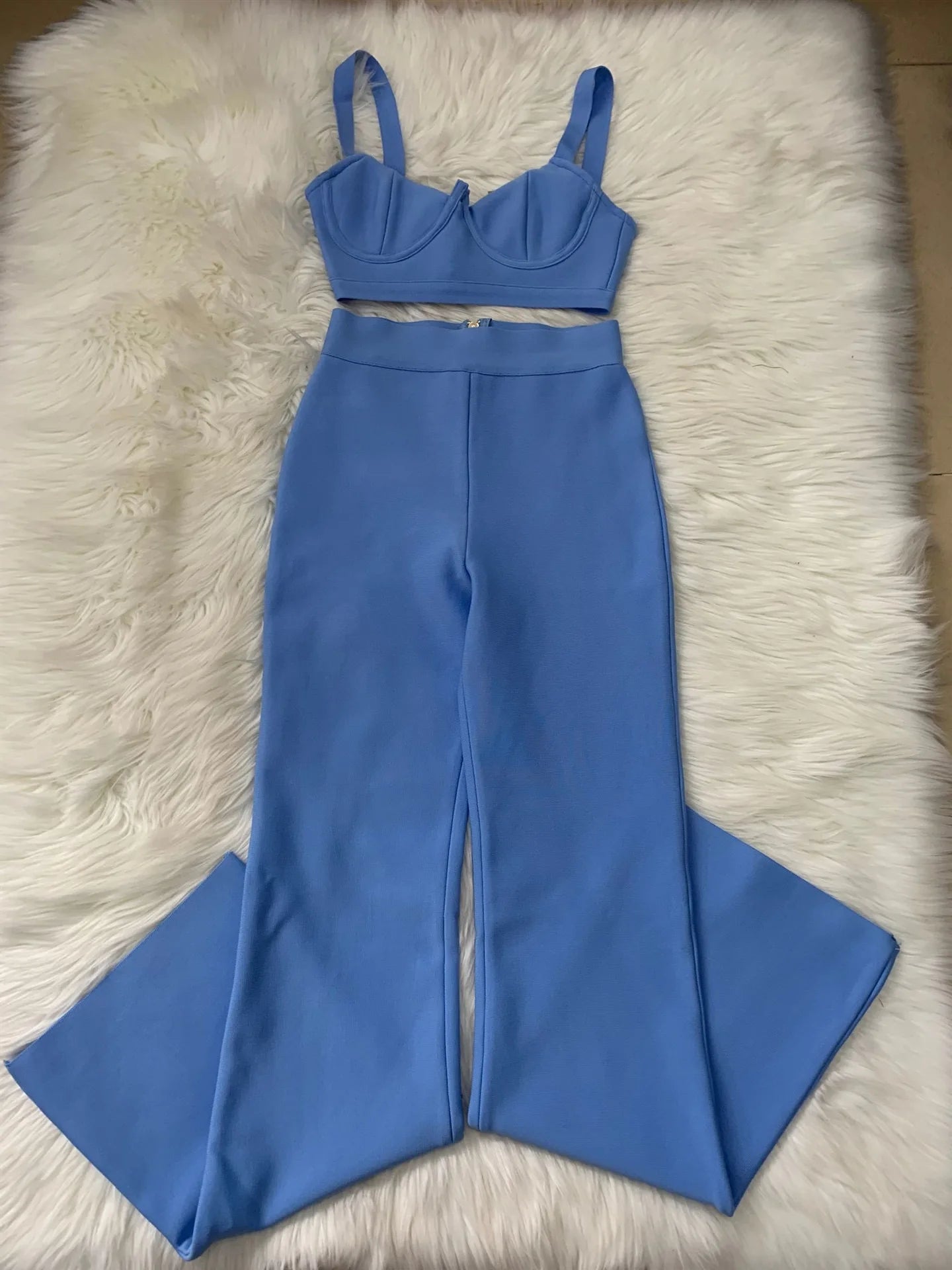 High quality Blue Two Pieces Set Bodycon Rayon Bandage Set Evening Party Sexy Fashion Outfit SKY BLUE