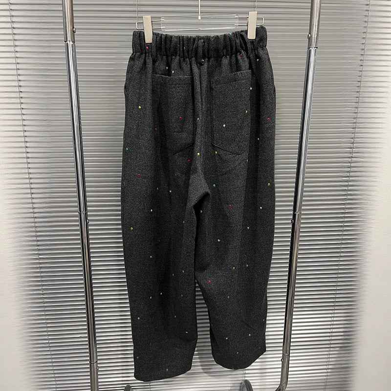 Autumn Winter New Style Colorful Embroidered Loose Elastic Waist Casual Pants For Women Straight Trousers 11A07814