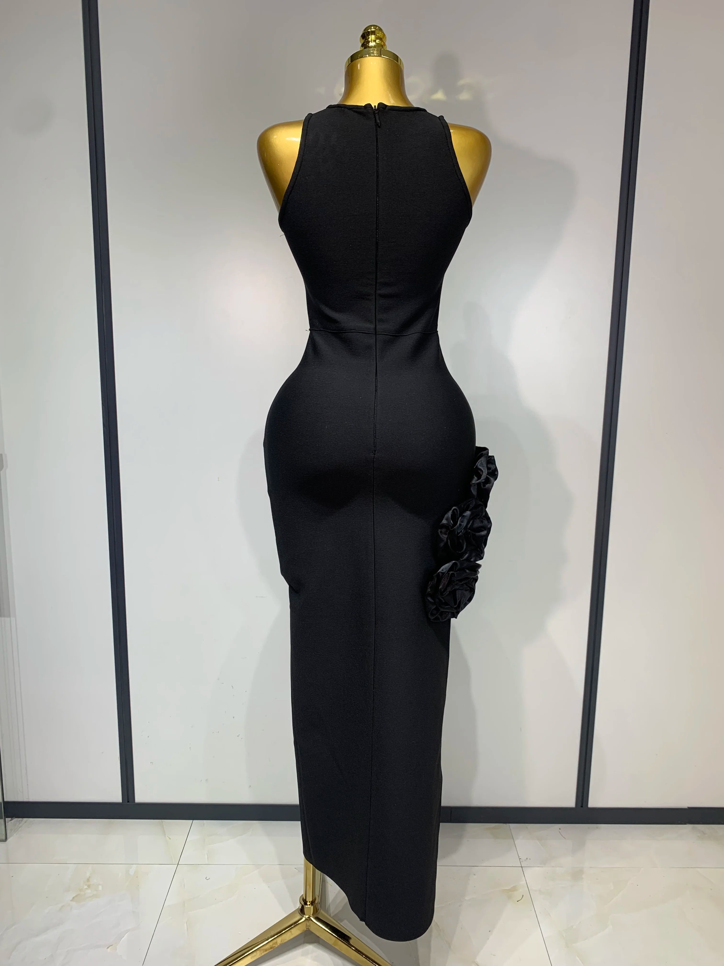 Women Fashion Celebrity Sexy Applique Black Long Bodycon Bandage Dress 2025 Elegant Evening Party Club Luxury Birthday Dresses