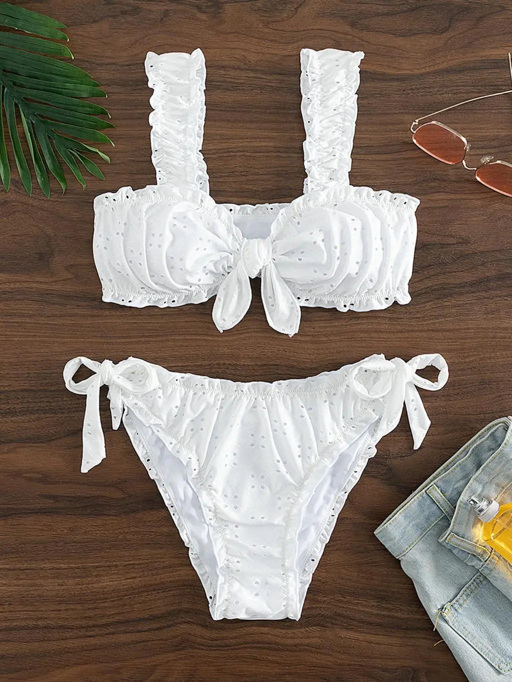 Schiffy Knot Front Tie Side Bikinis White Swimsuit Women Swimwear Female Sexy Bathers Bathing Swimming Swim Suit Beachwear White