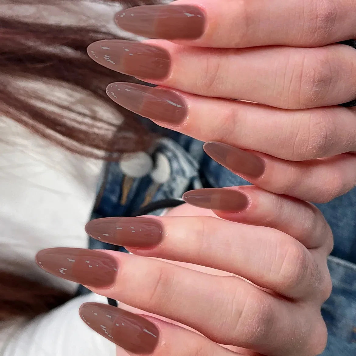 24pcs/set nude brown white fake nails for fall winter season french almond tips faux ongles press on false nail supplies 1038