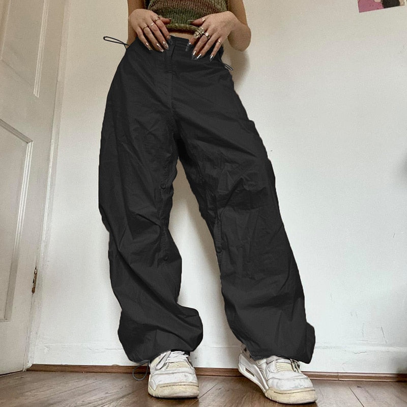 Pantalon de jogging décontracté pour femmes, Vintage, couleur unie, taille basse, Baggy avec cordon de serrage, jambes larges, survêtement, Streetwear, Cargo