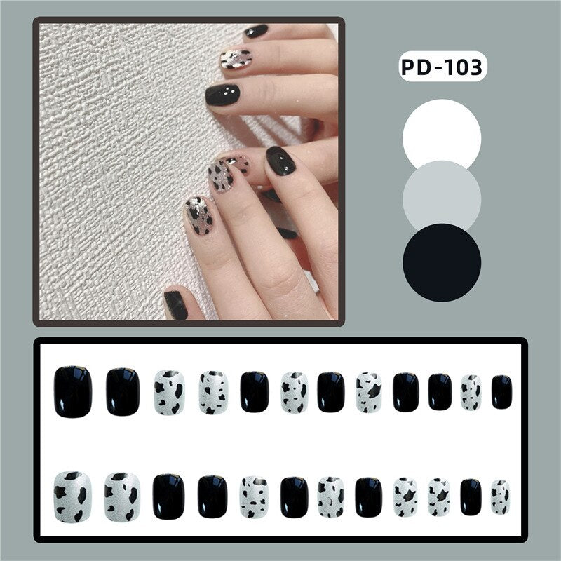 24pcs Lemon Short Wear Tips Nail False Patch Press on Nails Supplies for Professionals Artifical Fake Nails Faux Ongles Uñas PD-103-Fake Nails Ar