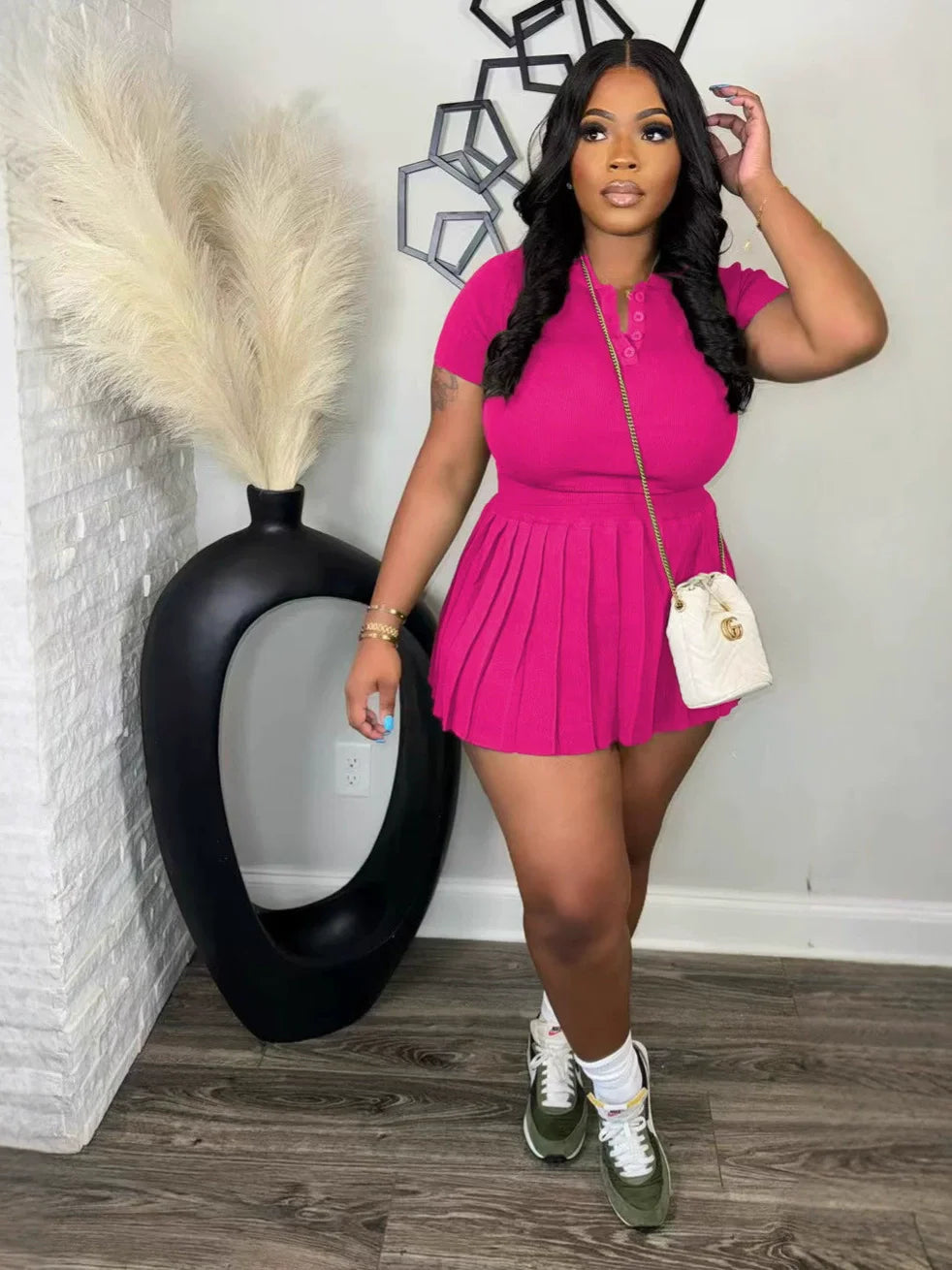 Fashion Sport Women's Set Pleated Mini Skirt and Short Sleeve T-shirt Top 2024 Street Two 2 Piece Dress Sets Outfits