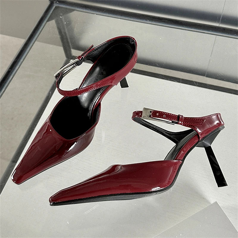 Eilyken New Design High Heels Woman Pumps Buckle Strap Mules Slippers Sexy Pointed Toe Wedding Banquet Female Shoes Red