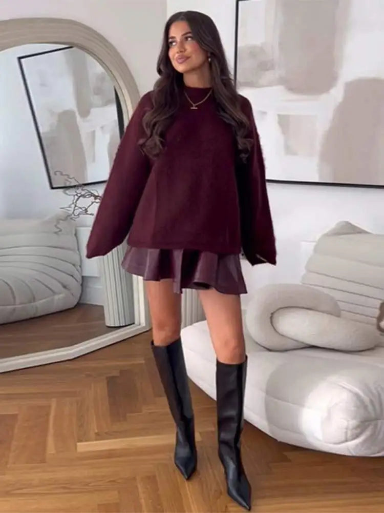 Sweater Women Knitted O Neck Solid Thicken Long Sleeve Pollover Sweaters Autumn Winter Casual Fashion Fluffy Commute Lady