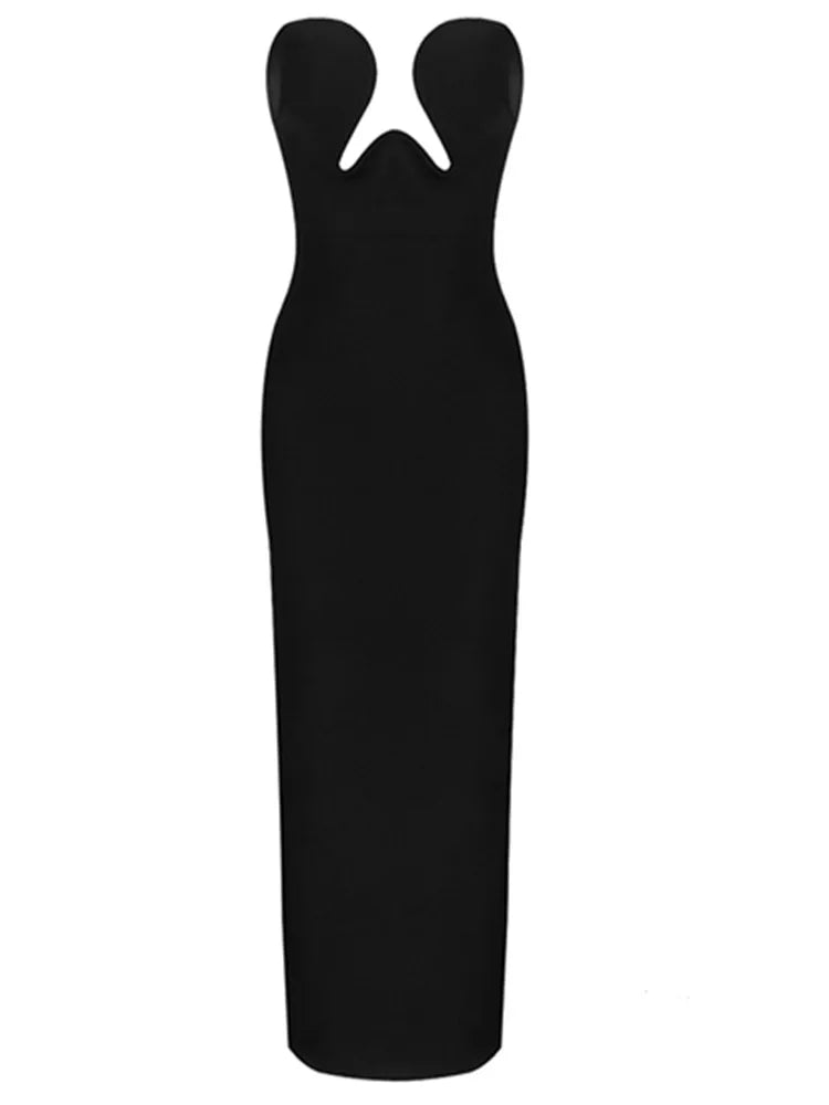 Women Winter Sexy Strapless Backless Split Black Maxi Long Bodycon Bandage Dress 2022 Elegant Evening Party Club Dress Vestidos black