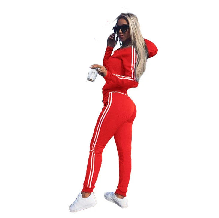Women Sportswear Casual Sport Suit Long Sleeve Zipper Jacket Gym Fitness Leggings Plus Size 2 Piece Sets Cotton Tracksuit 2021
