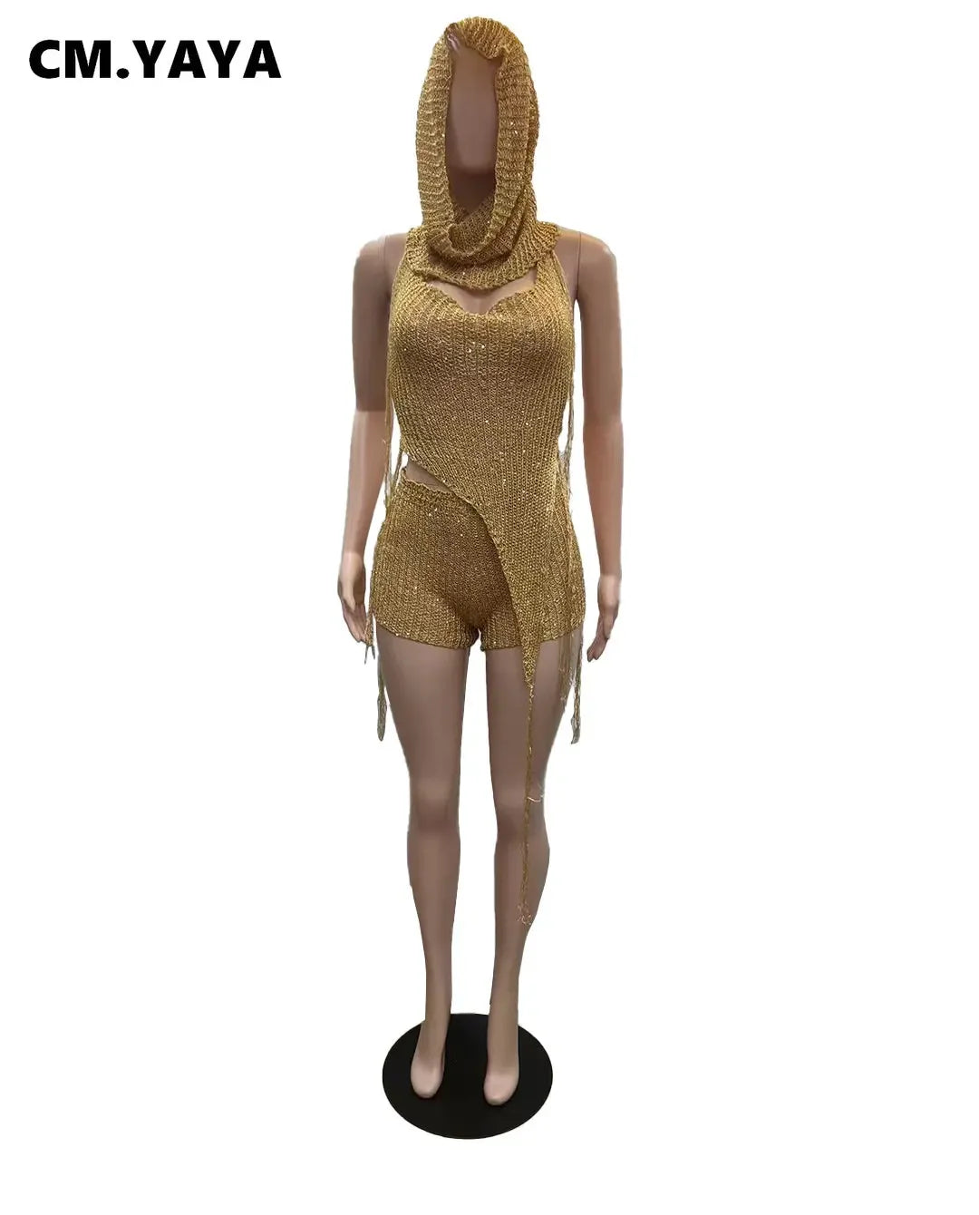 Knit Ribbed Women's Set Halter Neck Backless Crop Top with Hat Shorts Suit 2023 Summer Two 2 Piece Set Outfit Tracksuit