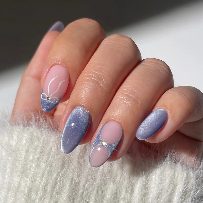 24Pcs Fashion Almond Head Full Cover Nail Tips Nude Pink Oval Press on Fake Nails Short False Nails with Red Love Pattern Design Z1035