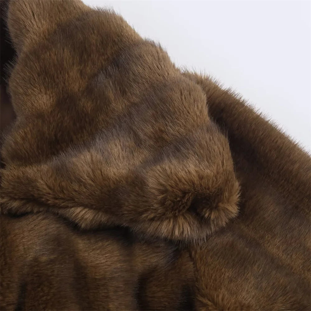 New autumn and winter women's fashion casual lapel long sleeved artificial fur effect short jacket jacket