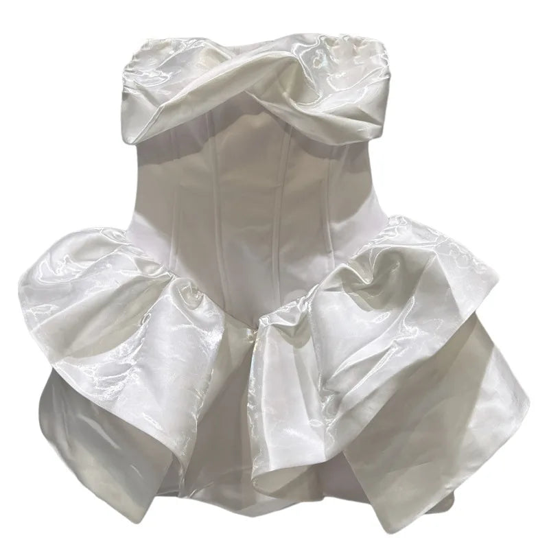 Winter New Sweet Fashion Ruched Twist Hem Fishbone Waist Cinching Strapless Dresses For Women Dress Female 11A07797