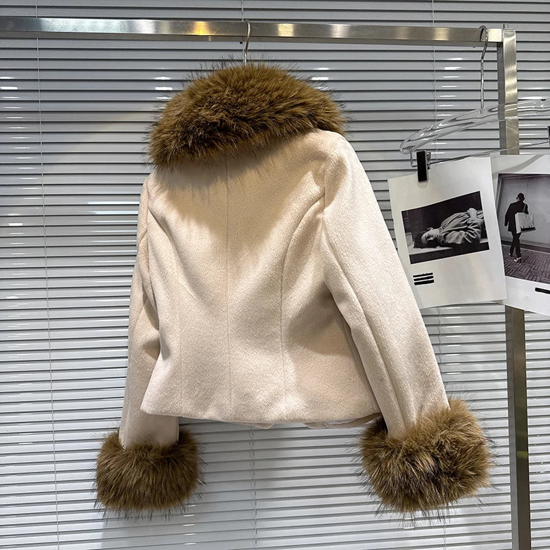 Winter New Fashion Elegant Style Fur Collar Quilted Jacket For Women Tweed A-line Short Skirt Female Trend 11A07592