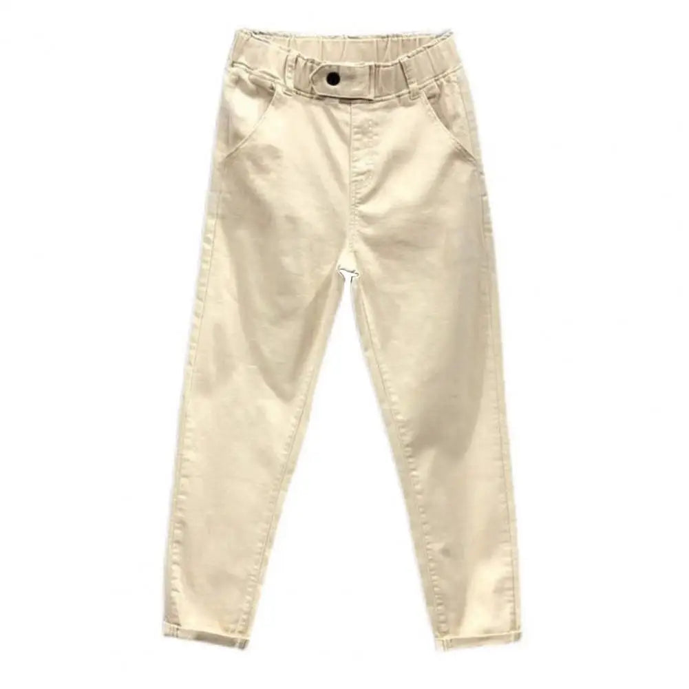 Soft Touch Women Pants Stylish Women's Casual Pants with Elastic Waist Pockets Solid Color Wide Leg Harem for Streetwear Khaki