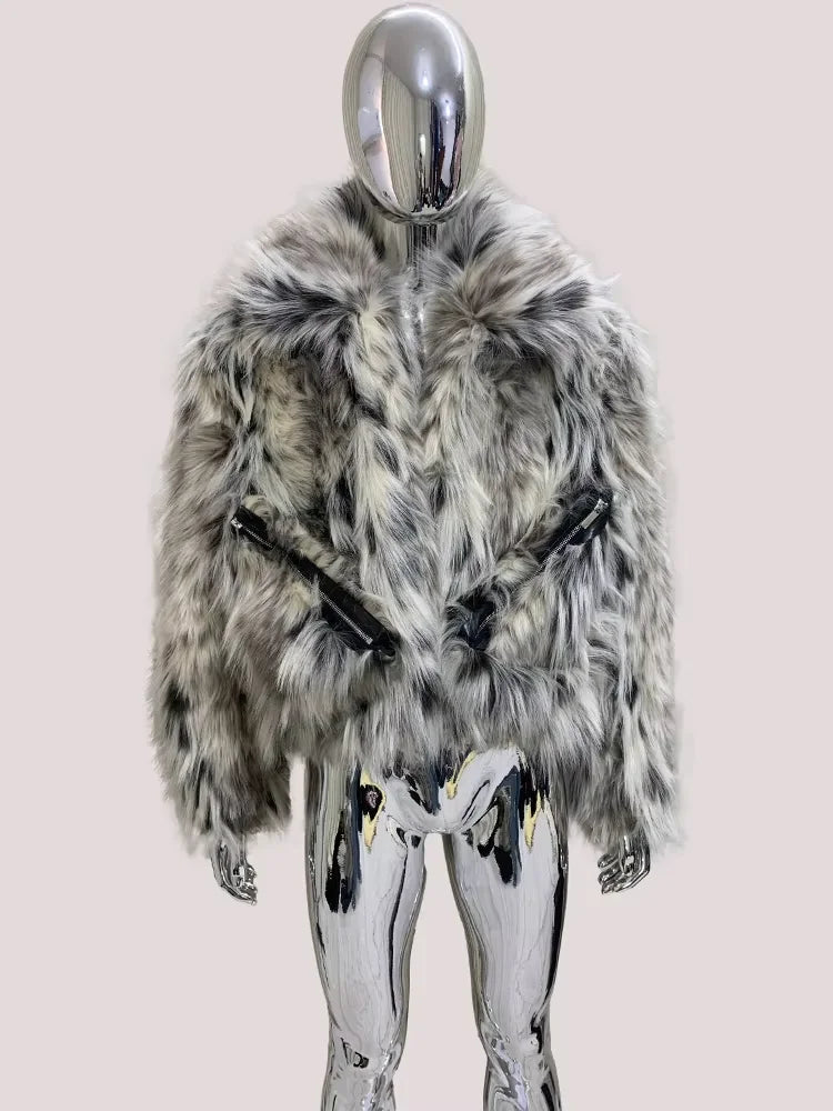 Lautaro Autumn Winter Short Colorful Multicolored Thick Warm Hairy Faux Fox Fur Coat Men Luxury Designer Clothes Fluffy Jacket