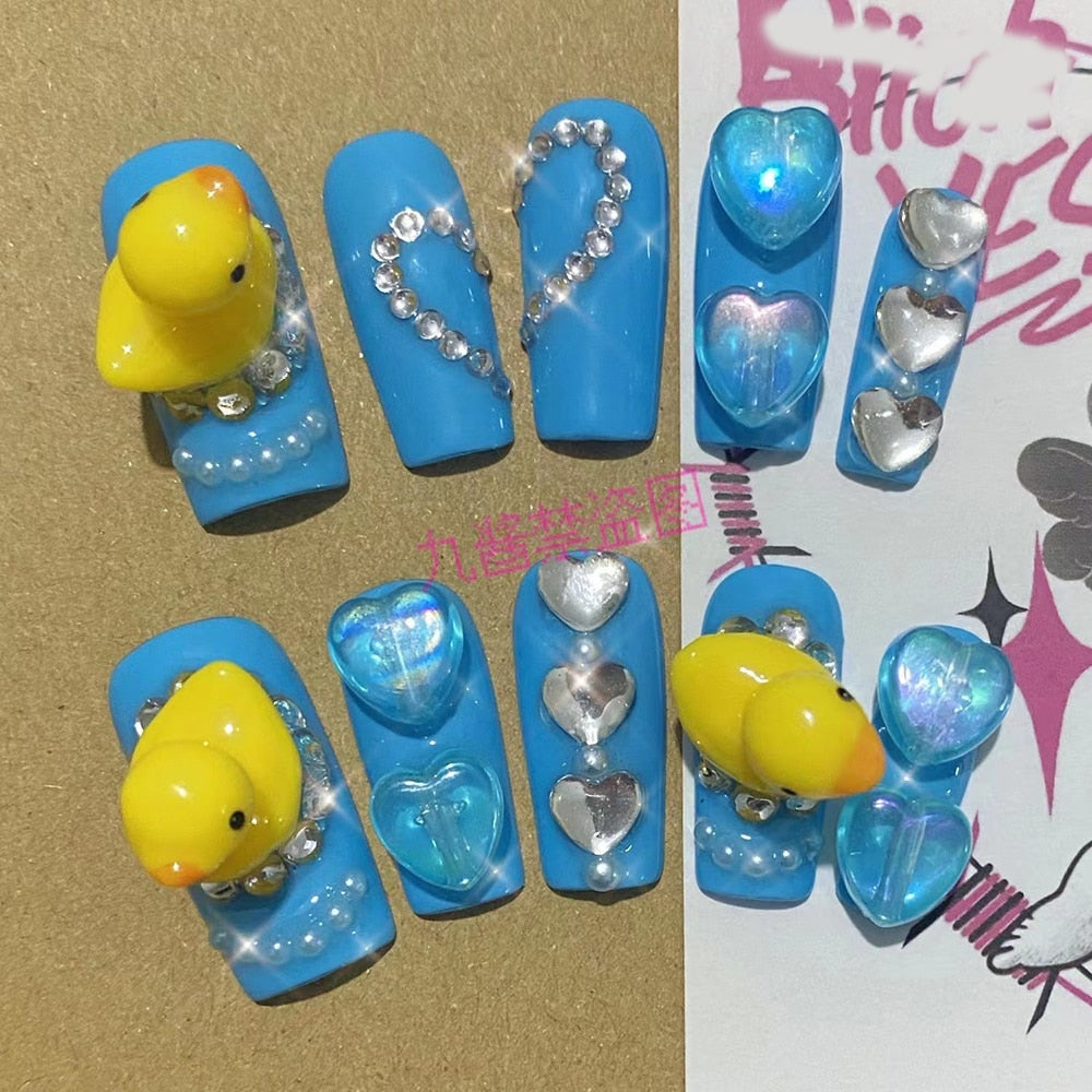 Été plage voyage vacances Hello Kitty conque ongles fille bleu jeunesse travail manuel personnalisable faux ongles fille soeur cadeau